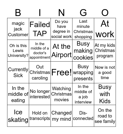 Enrollment Call Bingo Card