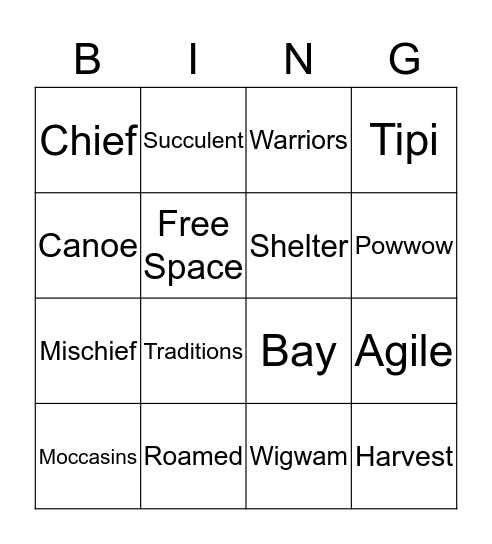 Native American Review  Bingo Card