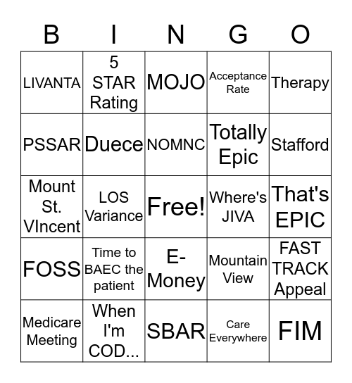 NHS Bingo Card