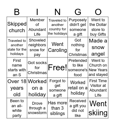 Holiday Bingo Card