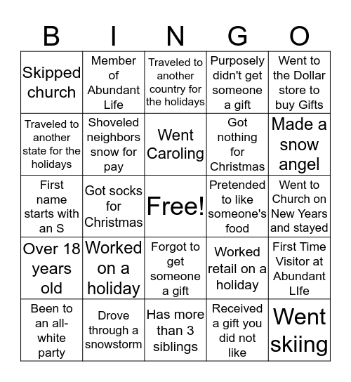 Holiday Bingo Card