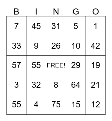 Yo mommas bingo game Bingo Card