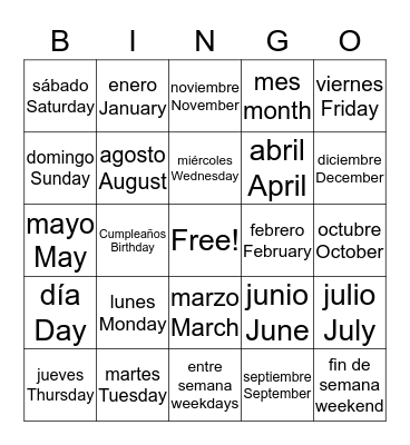 DIAS Y MESES Bingo Card
