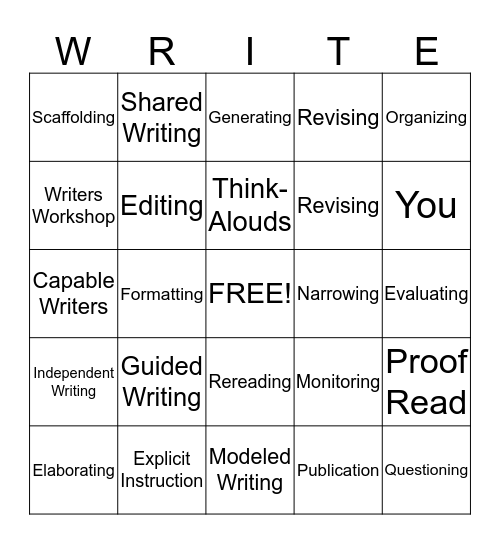 Developing Strategic Writers Bingo Card