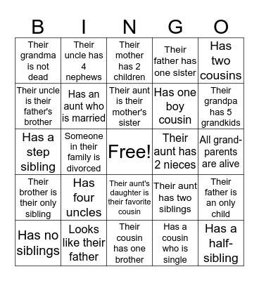 Family Bingo Card
