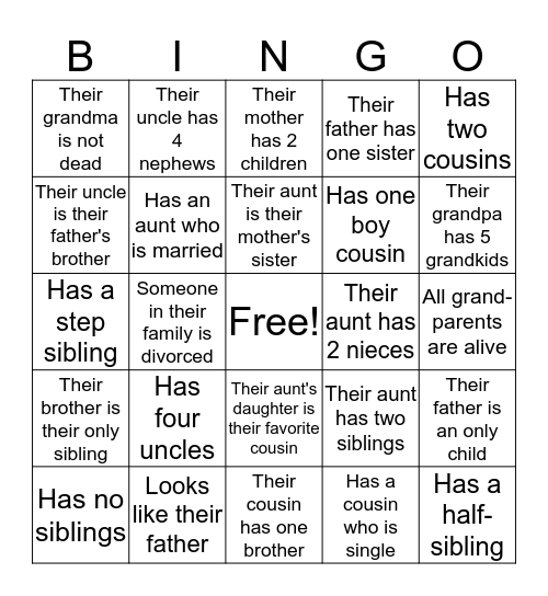 Family Bingo Card