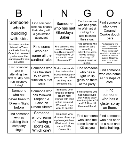 Team Incentive Bingo (you can only use the same person twice) Bingo Card