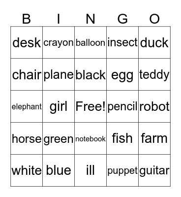 Pre Starter Units 1 to 3 Bingo Card