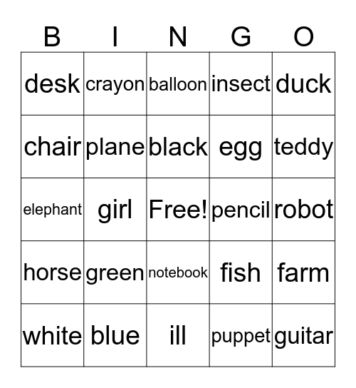 Pre Starter Units 1 to 3 Bingo Card