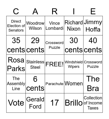 Celebrating 100 Years Bingo Card
