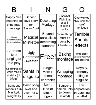 Christmas Movie Bingo Card