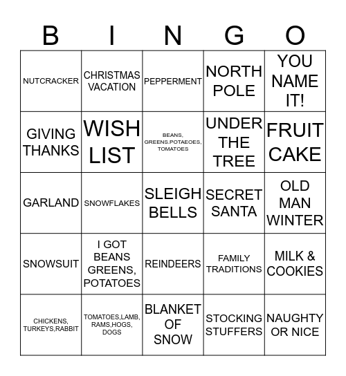 Christmas Bingo Card
