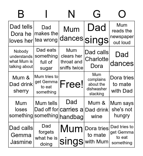 Mum & Dad Bingo Card