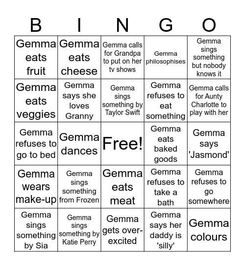 Gemma Bingo Card