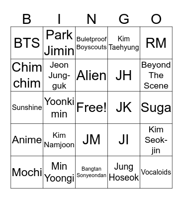 BTS Bingo Card