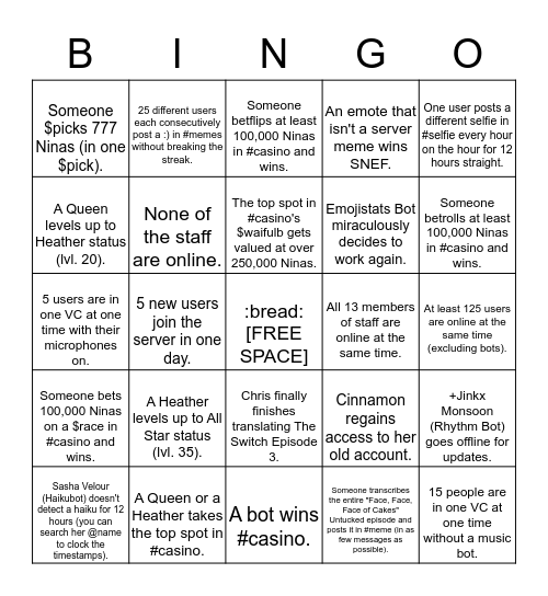 Rupaul S Drag Race Dragula Discord Server Bingo Bonanza V 12 1 Bingo Card