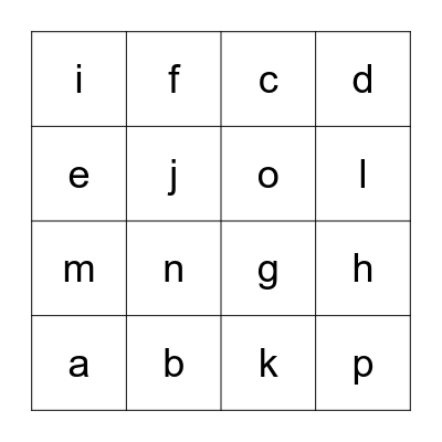 Alphabet Bingo Card