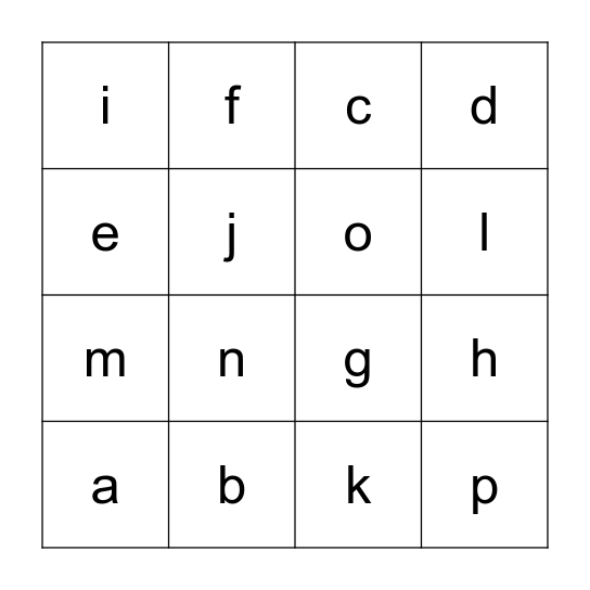 Alphabet Bingo Card