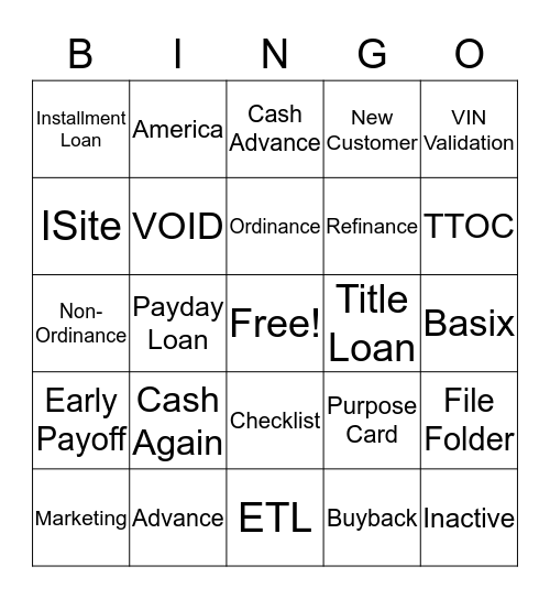 Advance America Bingo Card