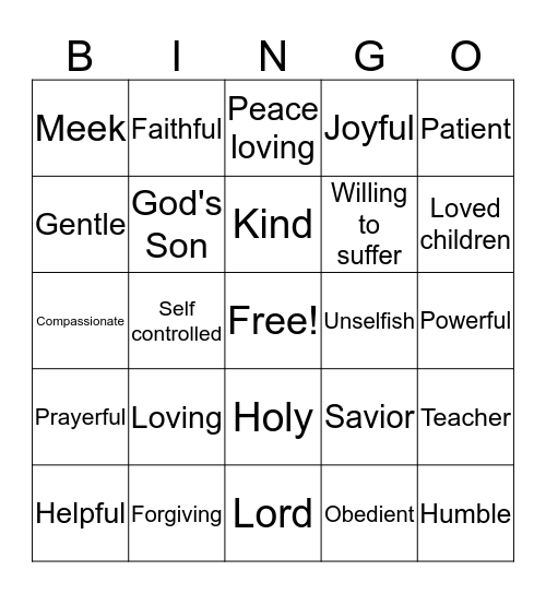 Honor Christ Bingo Card