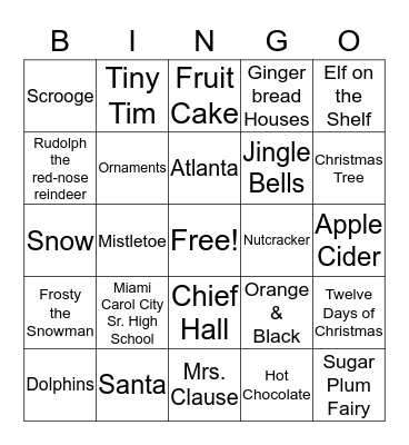 Chiefs Holiday Bingo Card