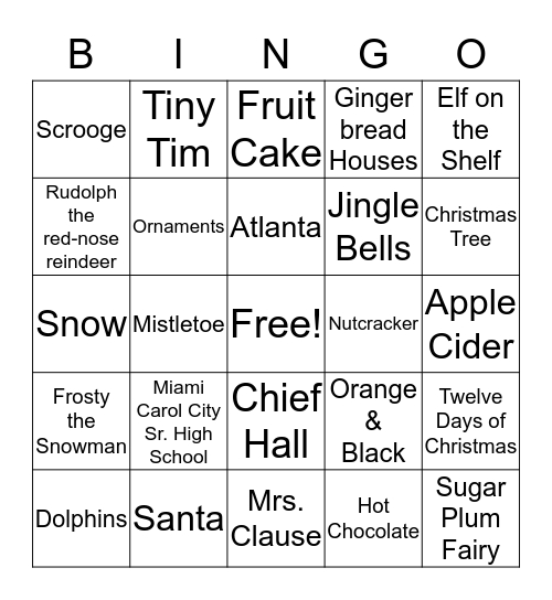 Chiefs Holiday Bingo Card