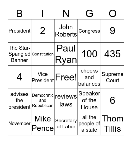 U.S. Federal Government Bingo Card
