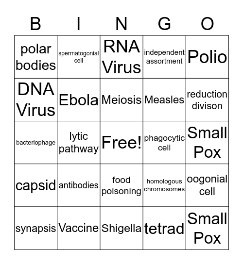 Meiosis, Virus Bingo Card