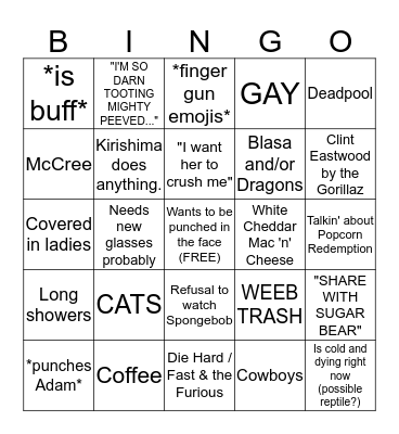 Sam Bingo Sheet Bingo Card