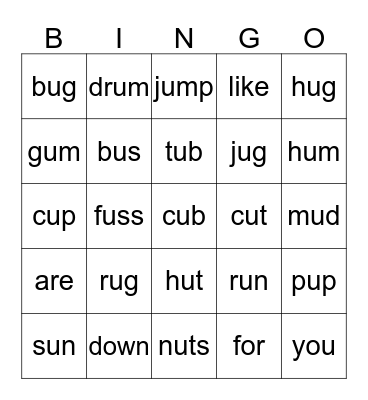 Phonics A  Bingo Card