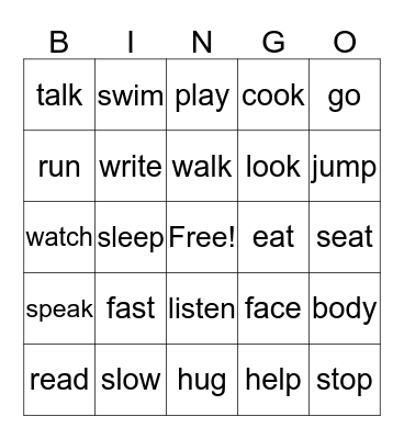 vocabulary Bingo Card