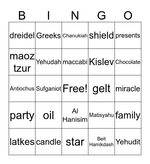 Chanukah Bingo Card