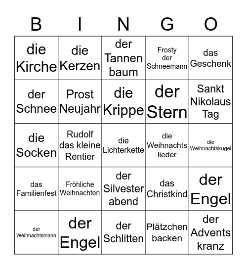 Weihnachten Wortschatz Bingo Card