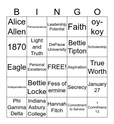 Theta Bingo Card