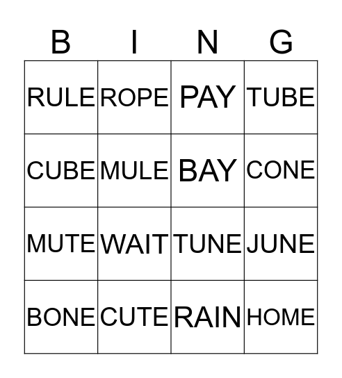 VOWELS Bingo Card