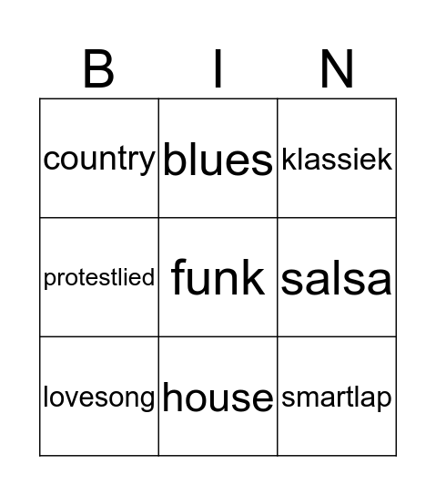 muziekstijlen bingo Card
