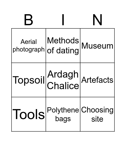 Archaeologist  Bingo Card