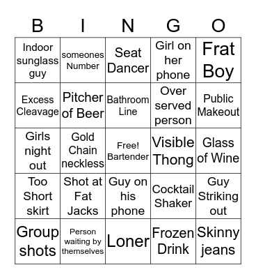 Bar Bingo Card