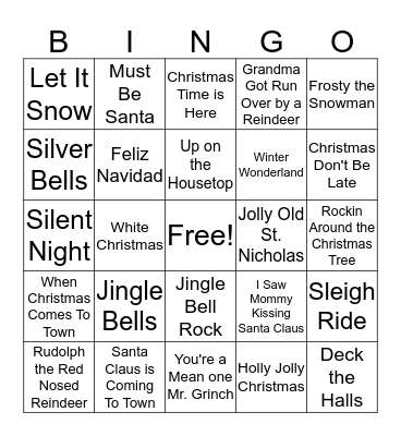 Christmas Song Bingo Card