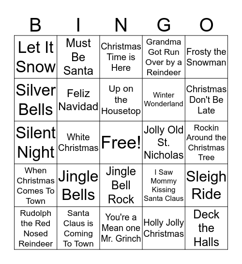 Christmas Song Bingo Card