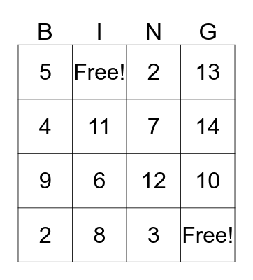 Division Bingo! Bingo Card