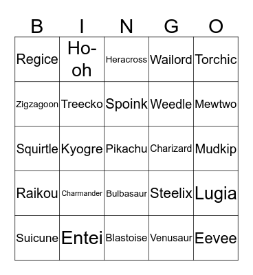Pokemon Night Bingo Card