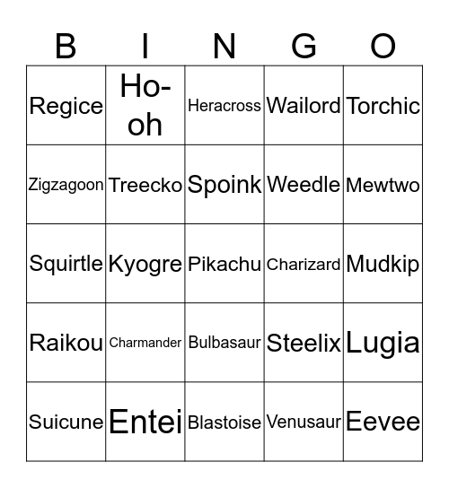 Pokemon Night Bingo Card