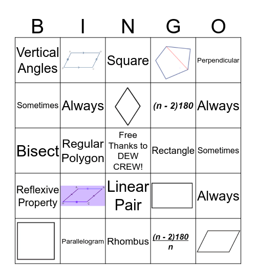 Quadrilaterals Bingo Card