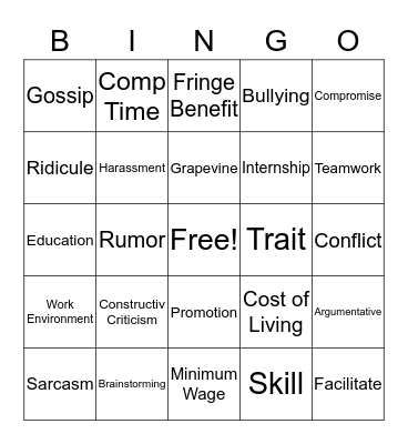 Careers Bingo Card