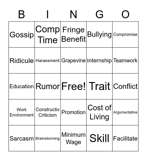 Careers Bingo Card