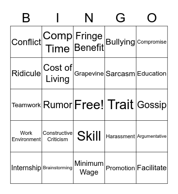 Careers Bingo Card