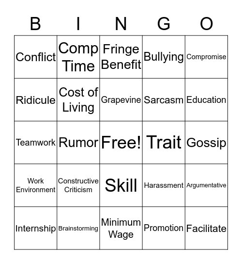 Careers Bingo Card