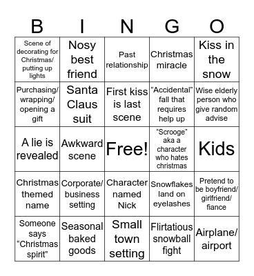 Hallmark Movie Bingo Card
