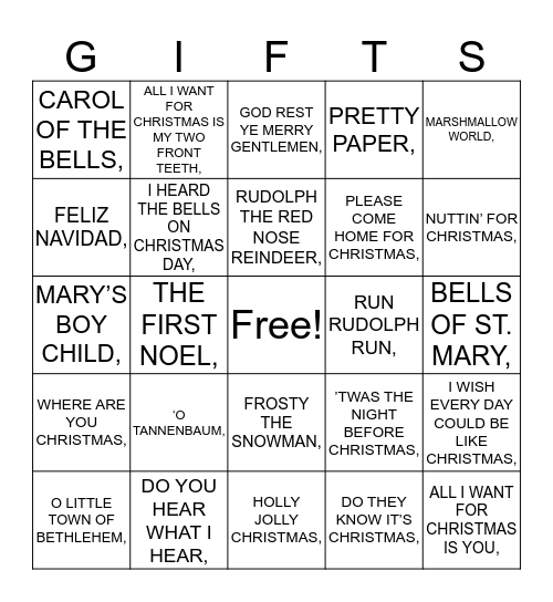 GIFTS Bingo Card